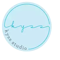 a blue circle with the word kyss studio written on it