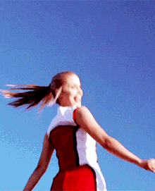 glee quinn fabray jumping cheerleader spinning