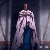 a man in a white cape is standing in front of a sign that says netflix