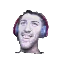 a pixelated image of a man wearing headphones and making a funny face