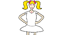 a cartoon drawing of a girl in a white dress with pigtails .