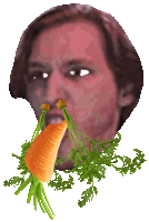 a man with a carrot sticking out of his nose