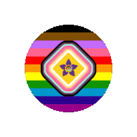 a rainbow colored circle with a flower in the middle
