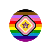 a rainbow colored circle with a flower in the middle