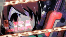 a close up of a girl 's face with the name lisa written on it