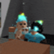 a blurry picture of a person wearing a party hat and a mask .
