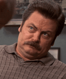 a man with a mustache is making a silly face