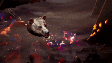 a bloody bear 's head is in the middle of a video game scene