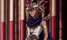 a cartoon character is wearing a blue cape and a gold necklace