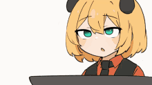 a cartoon drawing of a girl with short blonde hair