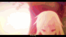 a close up of a girl 's face with the word elch in the bottom right corner