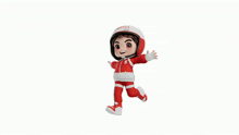 a cartoon character is wearing a red and white outfit and a white helmet that says ' apollo ' on it