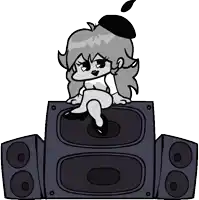 a cartoon of a girl sitting on top of a speaker