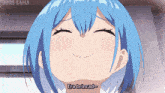 a girl with blue hair and the words era brincad on her face