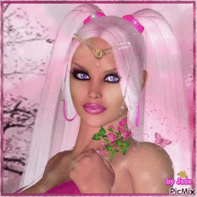 a picture of a girl with pink hair and blue eyes by jade picmix