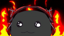 a cartoon character wearing red headphones with chains around it