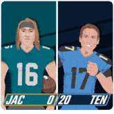a cartoon of two football players with the score jac 0-20