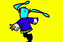 a cartoon drawing of a girl with blue hair and blue stars around her