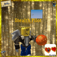 a picture of a stealth pilot holding a red object