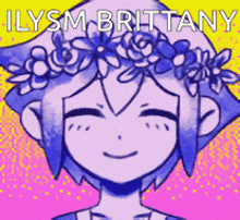 a drawing of a girl with a flower crown on her head with the name ilysm brittany