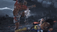 a video game scene with a ship in the background and a person with the number 16 on their shirt
