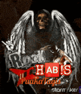 a poster with a skull and wings that says rock hab !s