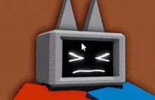 a computer monitor with a cat 's ears and a sad face