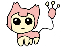 a drawing of a pink cat with a rainbow of colors coming out of its eyes