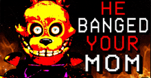 a pixel art of a bear with the words he banged your mom on it