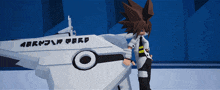 a cartoon character is standing in front of a white object that says army