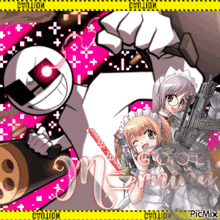 a cartoon of a girl holding a gun with the words merry written on it