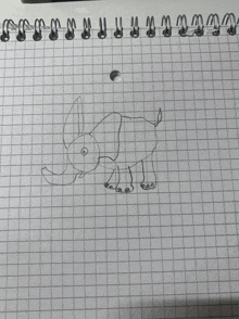 a child 's drawing of an elephant on a spiral notebook