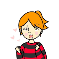 a girl in a red and black striped sweater is surrounded by pink hearts