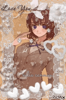 a picture of a girl with the words love you on it