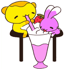 buniboo and bearuloo bunny bear strawberry milk shake