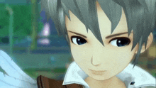 a close up of a cartoon character with gray hair