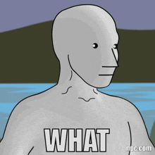 a cartoon drawing of a man with the words what on his chest
