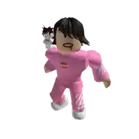 a girl in a pink supreme shirt is holding a stuffed animal