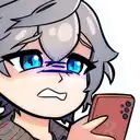 a cartoon girl is holding a red cell phone and making a funny face .
