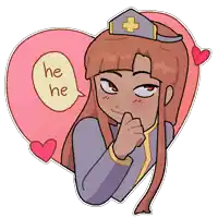 a drawing of a nurse with a speech bubble that says " he he "