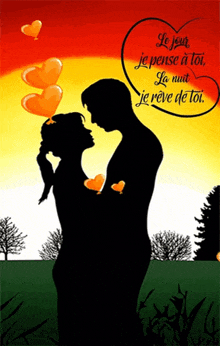 a silhouette of a man and a woman with the words je jour je pense a toi on the bottom