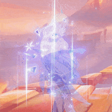 a girl with long white hair is standing on a staircase in a video game