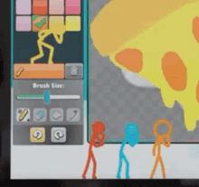 three stick figures are standing in front of a brush size screen