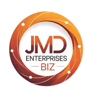 a logo for jmd enterprises biz shows an orange circle
