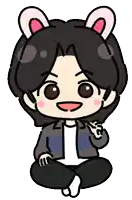 a cartoon character with bunny ears is sitting on the floor