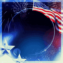 an american flag is surrounded by fireworks and a star