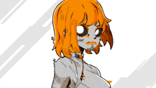 a cartoon character with orange hair and white eyes