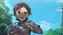 a girl in a school uniform with a bow on her head