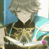 a cartoon character is reading a book with the words he loves astrodem written above him