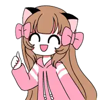 a cartoon drawing of a girl wearing a pink hoodie and a pink bow in her hair